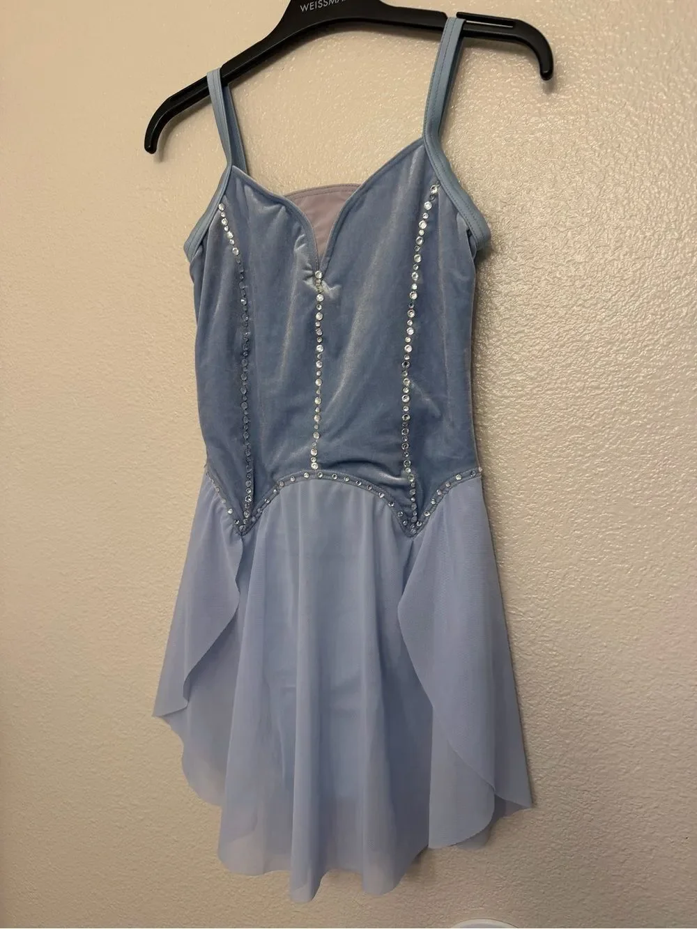 WEISSMAN solo Dance Costume light blue velvet rhinestone custom 17684 SA